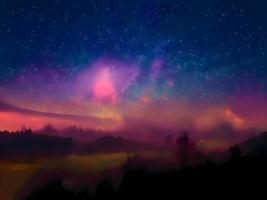 Nachtlandschaft Berg und Milchstraße Hintergrund unsere Galaxie, Langzeitbelichtung, schwaches Licht foto
