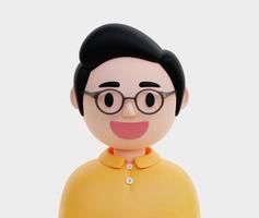 3D-Illustration männlicher Profilcharakter mit gelbem Poloshirt, Brille und cooler Frisur foto