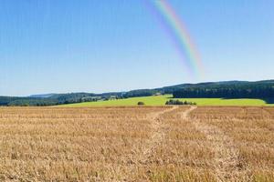 Feld mit einem Regenbogen im Herbst foto