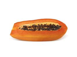 die Hälfte der reifen Papaya-Frucht mit Samen isoliert auf weißem Hintergrund foto