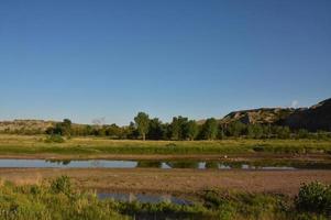 Little Missouri River schlängelt sich im Sommer entlang foto