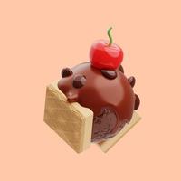3D-Darstellung von geschmolzenem Schokoladeneis-Sandwich-Symbol mit Sahnehäubchen foto