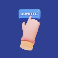 3D-Render-Icon-Illustration Hand, die den Online-Spendenknopf drückt, Wohltätigkeitstag foto