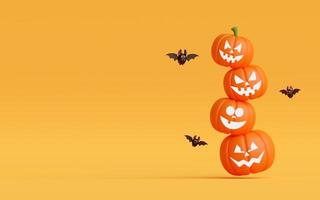 glücklicher halloween-tag mit minimalem banner der jack o laterne kürbisse, 3d-illustration foto