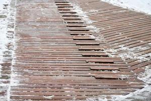 Holzterrassen im Außenbereich oder mit Schnee bedeckte Fußböden foto