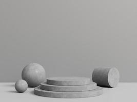 Betonsockel für Produktpräsentation mit grauem Hintergrund. 3D-Rendering. foto