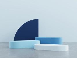Sockel mit geometrischer Form für die Produktpräsentation mit hellblauem Hintergrund. 3D-Rendering. foto