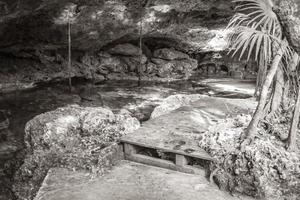 blau türkis wasser kalkstein höhle doline cenote tajma ha mexiko. foto