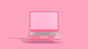 Vorderansicht des leeren Displays des rosa Laptops. isolierter mock-up-computer. foto