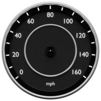 3D-Illustration, Nahaufnahme, schwarze Platte eines Autos, digitaler, heller Tachometer in sportlichem Stil auf weißem, isoliertem Hintergrund foto