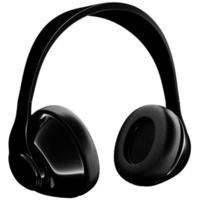 3D-Darstellung von schwarzen Retro-Kopfhörern auf weißem, isoliertem Hintergrund. Abbildung des Kopfhörersymbols foto