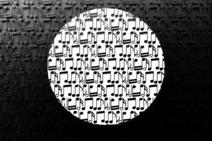 musikblatthintergrund mit gezeichneten noten, weißer kreis in der mitte. einfaches Cartoon-Design. 3D-Darstellung foto