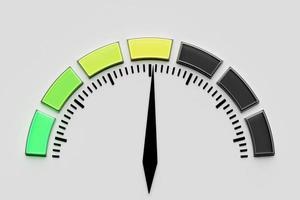 3D-Darstellung rundes Bedienfeldsymbol. normales Risikokonzept auf Tachometer. Bonitätsskala foto