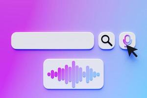 3D-Darstellung, Design der Suchleistenelemente. Suchleiste mit Lupe und Mikrofonsymbol foto