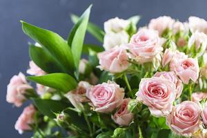 Blumenstrauß aus mehreren Zweigen rosa Rosen. Hintergrund von rosa Rosen foto