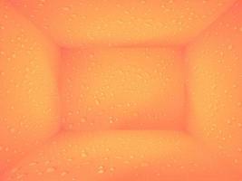 Wassertropfen auf orangefarbenem Raum für Vitrinenhintergrund. Wassertropfen führen den Hintergrund einzeln auf. wasserspritzer, wassersprayhintergrund. ruhiger orangefarbener Hintergrund mit Wassertropfen. foto