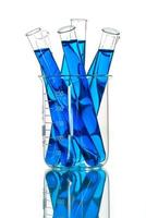 Reagenzgläser blaue Flüssigkeit, Laborglas foto