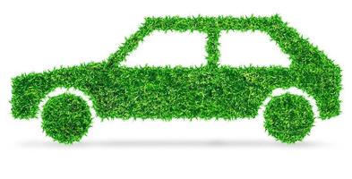 grünes Autosymbol aus Gras, isoliert auf weißem Hintergrund foto