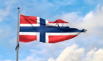 3D-Darstellung einer Svalbard- und Jan-Mayen-Flagge - realistische wehende Stoffflagge.. foto