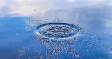 Schönes Wasser an einem See mit Spritzwasser und Wellen auf der Oberfläche mit Wolken und Reflexionen des blauen Himmels foto