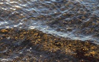 detaillierte nahaufnahme auf wasseroberflächen mit wellen und wellen und das sonnenlicht, das an der oberfläche reflektiert wird foto