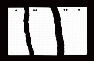 Textur aus zerknittertem weißem Papier in einem Käfig, blaue Linien, zerrissene Kanten auf schwarzem Hintergrund foto