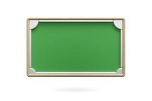 grüne Tafel isoliert auf weißem Hintergrund. schild mit silberner metallrahmenschablone. Objekt für den Schulanfang, Bildung und Wissenschaftsdesign. 3D-Rendering. foto