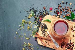 Kräuter- und Masala-Tee auf einer schwarzen Tafel
