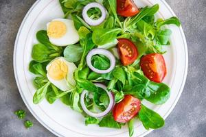 eiersalat gemüse, tomate, zwiebel, blätter salat grün mischung blütenblätter frisch gesund mahlzeit essen snack diät auf dem tisch kopie raum essen foto