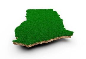 ghana karte boden land geologie querschnitt mit grünem gras und felsen bodentextur 3d illustration foto