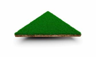 Dreiecksform Boden Land Geologie Querschnitt mit grünem Gras, Erdschlamm abgeschnitten isolierte 3D-Illustration foto