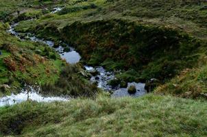 rauschendes Wasser, das die Highlands in Schottland hinunterfließt foto