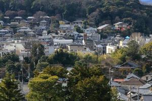 kyoto, japan - stadt in der region kansai. Luftaufnahme mit Wolkenkratzern. foto