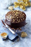 dunkler Schokoladenkuchen mit Schokoladenglasur für Weihnachten