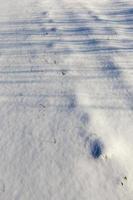 Schneeverwehungen nach Schneefall im Winter foto