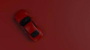 automatisch rot. 3D-Darstellung von Fahrzeugfragmenten auf rotem, einheitlichem Hintergrund. foto