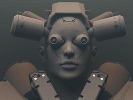 Roboterfrau. Nahaufnahmeporträt. Abstraktion zum Thema Technik und Games. 3D-Darstellung foto