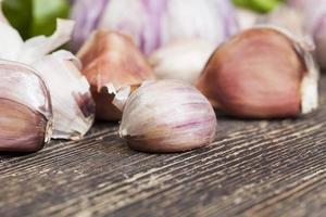 gebrochener Knoblauch und grünes Basilikum foto