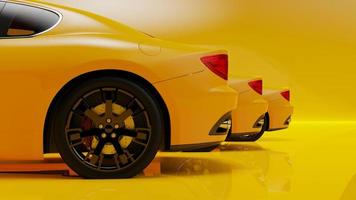 auto gelb. 3D-Darstellung von Fahrzeugfragmenten auf weißem Hintergrund. foto