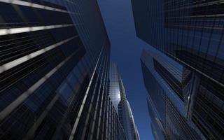 moderne Hochhäuser gegen den Himmel. 3D-Darstellung zum Thema Geschäftserfolg und Technologie foto