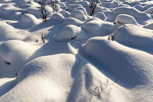 Gras in großen Verwehungen nach Schneefällen und Schneestürmen, im Winter foto