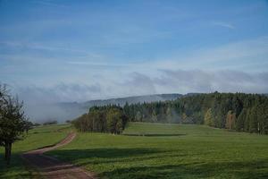 Nebel, der über den Wald zieht. Herbststimmung im Saarland. foto