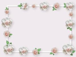 Anordnung von schönen Rosen. blumenrosenrahmen auf rosa pastellhintergrund. foto