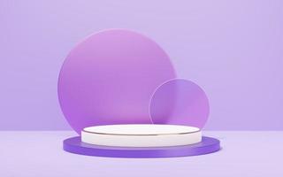 leeres weißes marmorzylinderpodium mit goldrand auf violettem hintergrund des glasbogenkreises. abstraktes minimales geometrisches formobjekt des studios 3d. modellfläche für die anzeige des produktdesigns. 3D-Rendering. foto