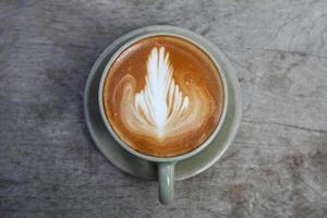 Draufsicht Latte Art Kaffee foto