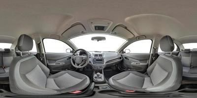 Vollständiges 360 x 180-Grad-nahtloses, equirectanguläres, äquidistantes, kugelförmiges Panorama im Inneren des Prestige-modernen Auto-Ravon-weißen Hintergrunds. Skybox für VR AR-Inhalte foto