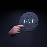 hand, die neon-iot-logo hält. Internet der Dinge-Konzept. 3D-Darstellung. foto