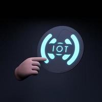 hand, die neon-iot-logo hält. Internet der Dinge-Konzept. 3D-Darstellung. foto