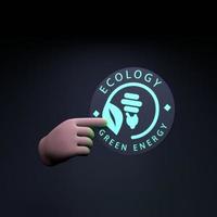 Hand mit Neon-Öko-Symbol. Ökologie und Erhaltung des Planeten. 3D-Rendering. foto