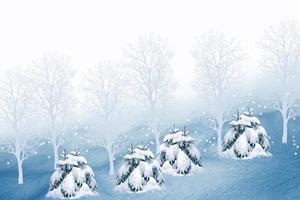 gefrorener Winterwald. Collage aus Fotos von Bäumen und Schnee.